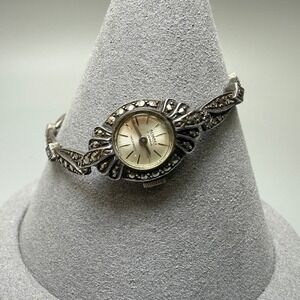 Vintage Alvarex Marcasite Watch 800 Silver Swiss Made 5.5" Untested READ